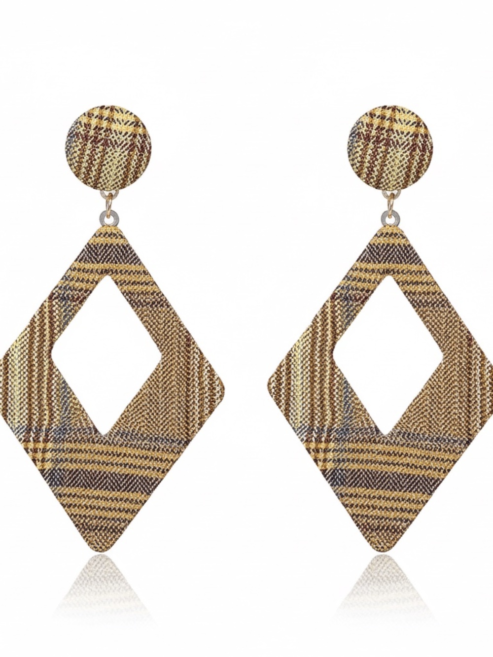 Womens Yellow‎ Tan Fabric Diamond Shape Post Earrings